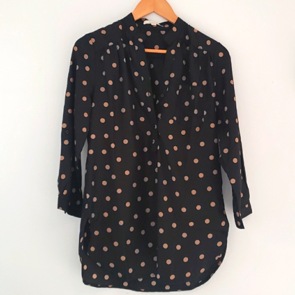NWOT Fun2Fun Black & Gold Polkadot Blouse